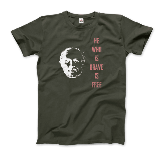 Seneca Famous Stoic Quote- He Who is Brave is Free t-shirt by Art-O-Rama Shop