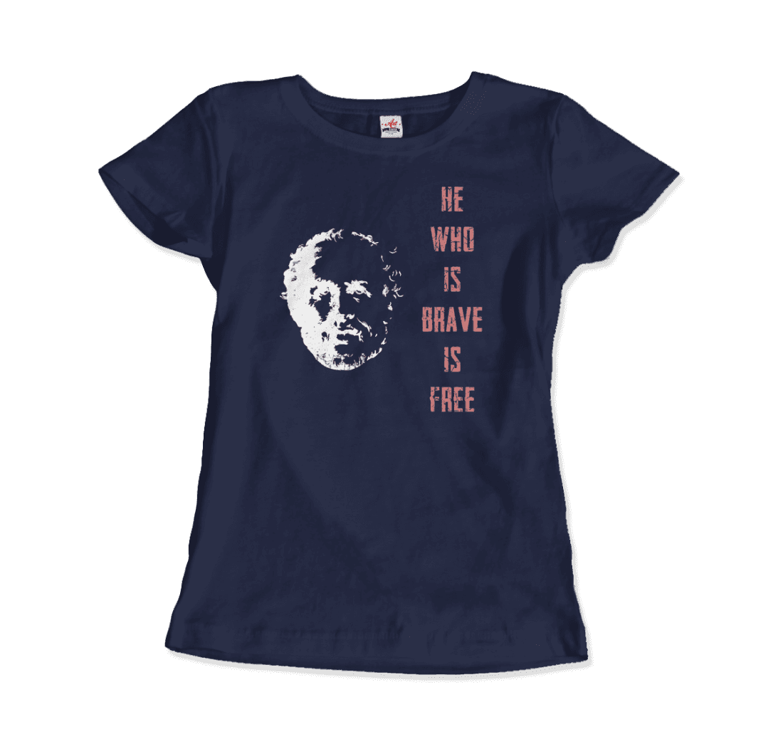 Seneca Famous Stoic Quote- He Who is Brave is Free t-shirt by Art-O-Rama Shop