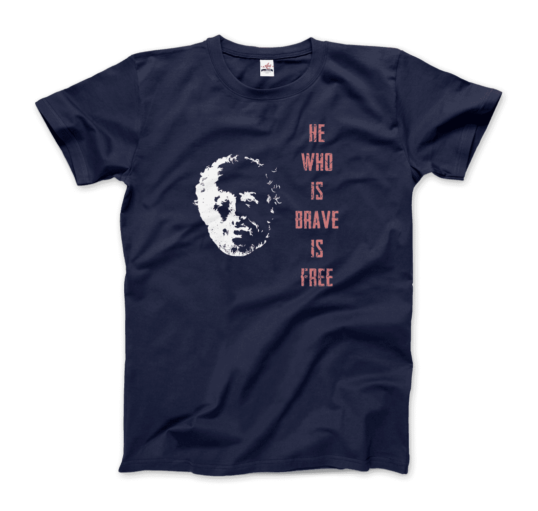 Seneca Famous Stoic Quote- He Who is Brave is Free t-shirt by Art-O-Rama Shop