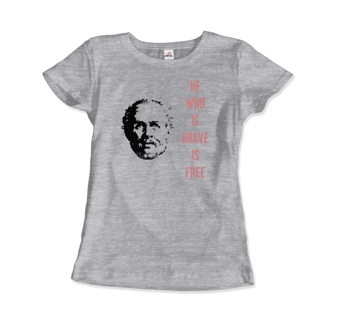 Seneca Famous Stoic Quote- He Who is Brave is Free t-shirt by Art-O-Rama Shop