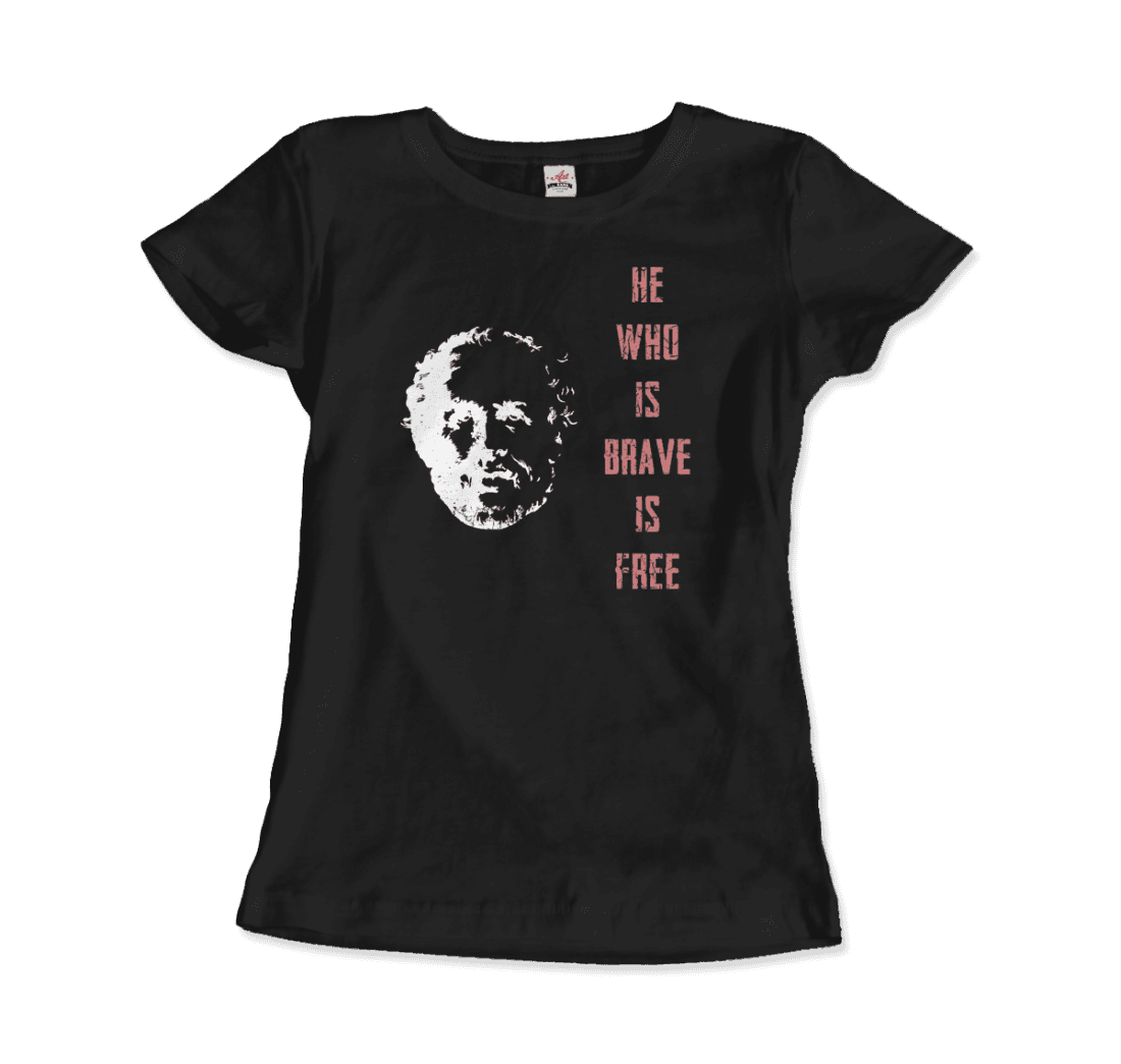 Seneca Famous Stoic Quote- He Who is Brave is Free t-shirt by Art-O-Rama Shop