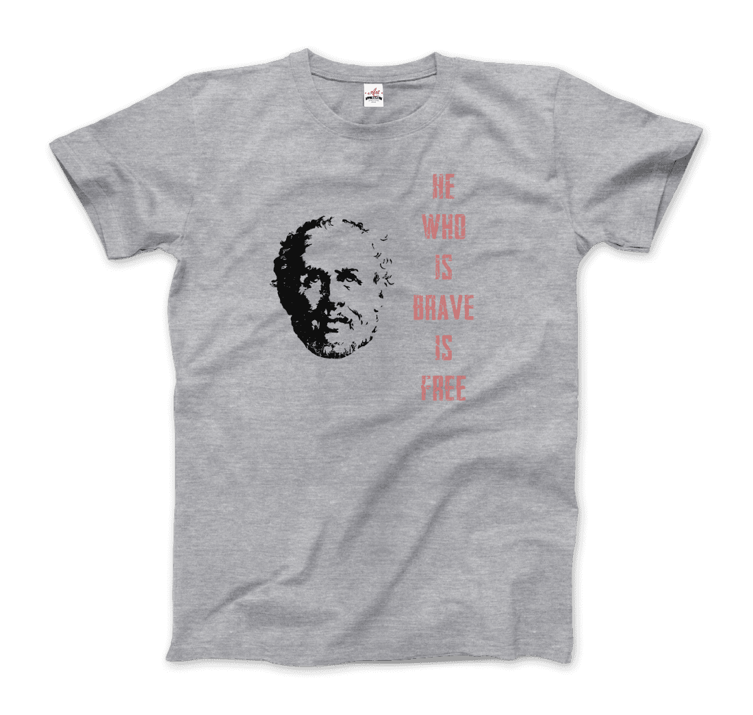 Seneca Famous Stoic Quote- He Who is Brave is Free t-shirt by Art-O-Rama Shop