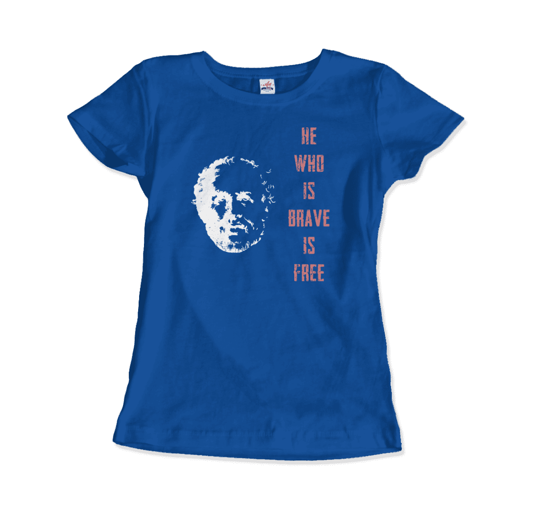 Seneca Famous Stoic Quote- He Who is Brave is Free t-shirt by Art-O-Rama Shop