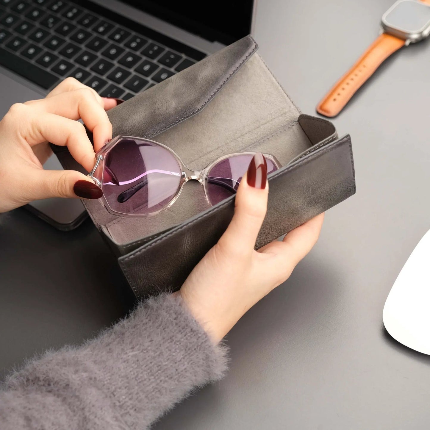 Triangle Leather Glasses Case – Vintage Eyewear Holder by TORONATA