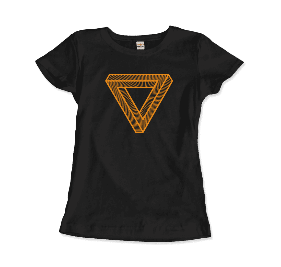 MC Escher the Penrose Triangle from a Journey Through Time DARK t-shirt by Art-O-Rama Shop