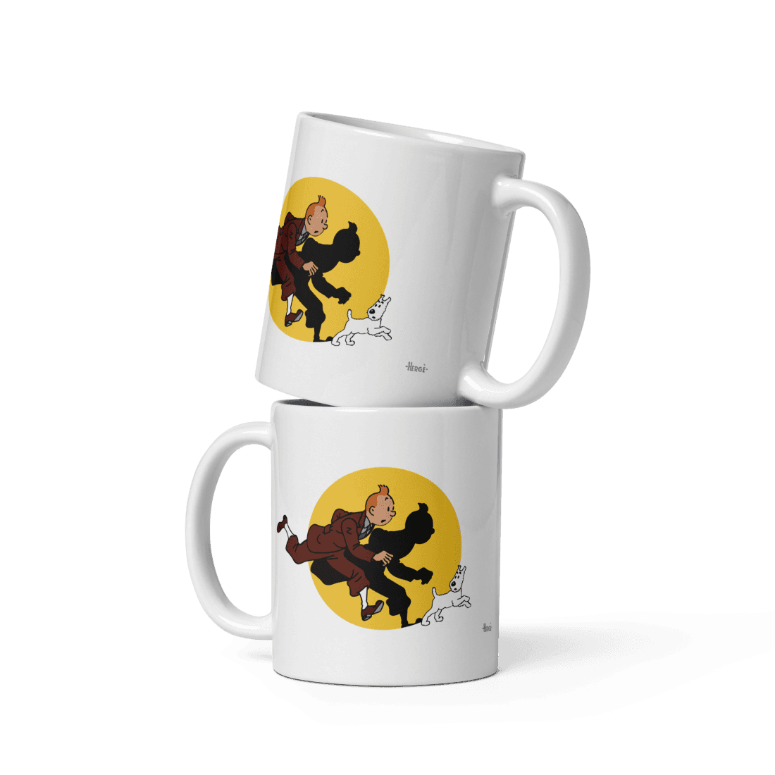 Tintin and Snowy (Milou) Getting Hit By A Spotlight Mug by Art-O-Rama Shop