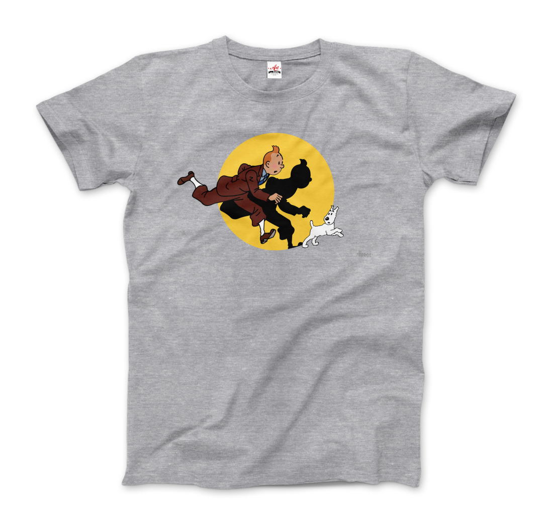 Tintin and Snowy (Milou) Getting Hit by a Spotlight t-shirt by Art-O-Rama Shop