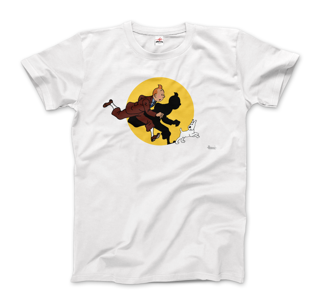 Tintin and Snowy (Milou) Getting Hit by a Spotlight t-shirt by Art-O-Rama Shop