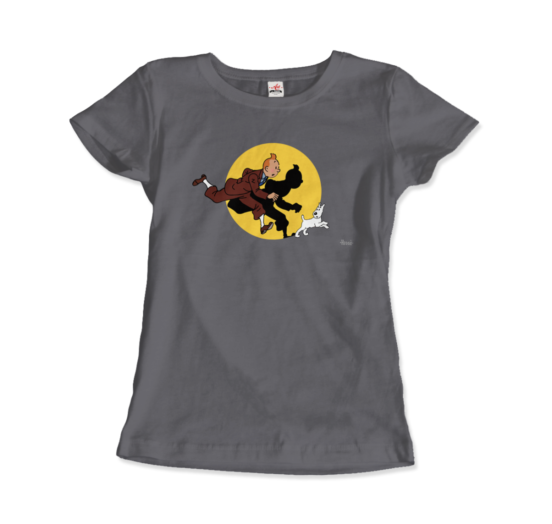 Tintin and Snowy (Milou) Getting Hit by a Spotlight t-shirt by Art-O-Rama Shop
