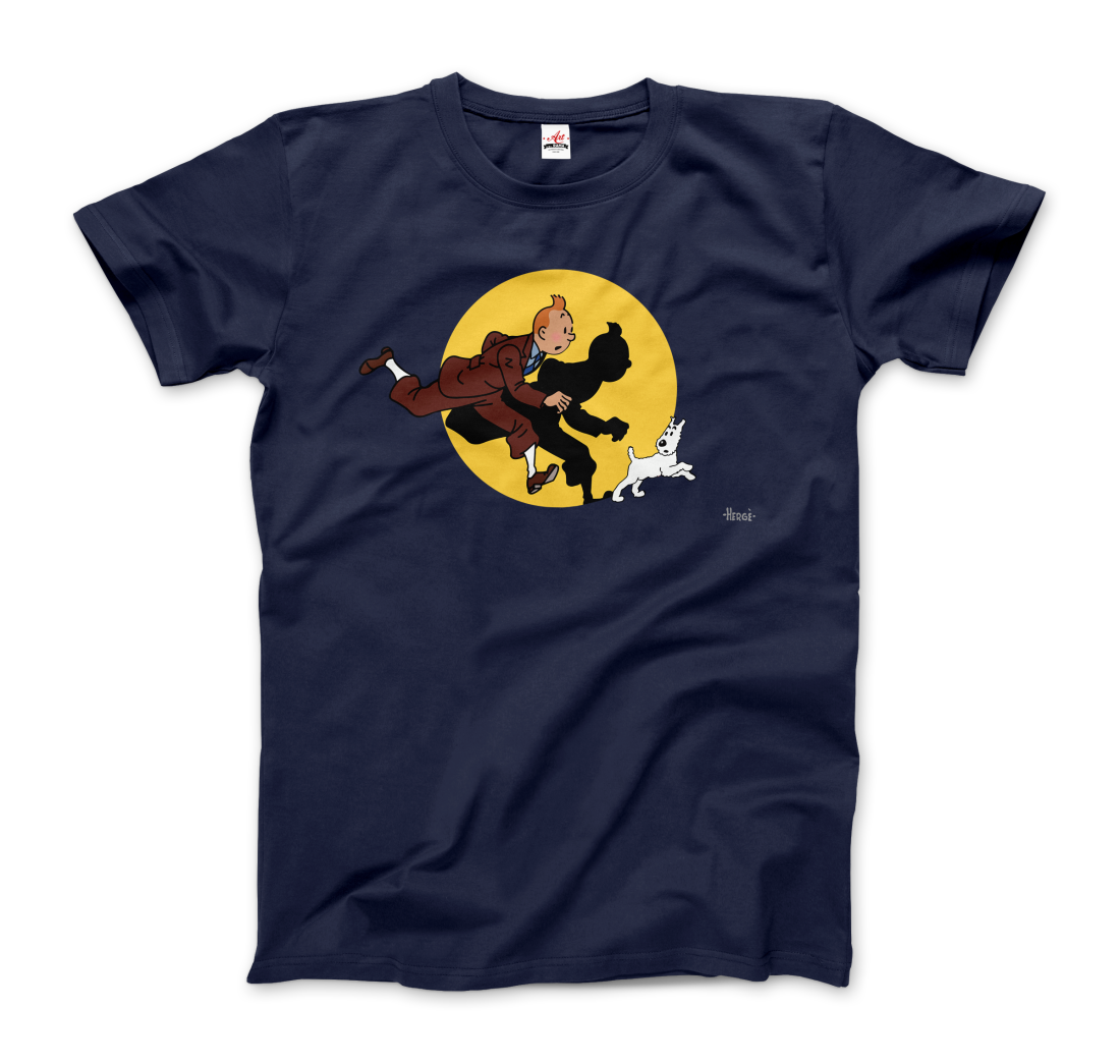 Tintin and Snowy (Milou) Getting Hit by a Spotlight t-shirt by Art-O-Rama Shop