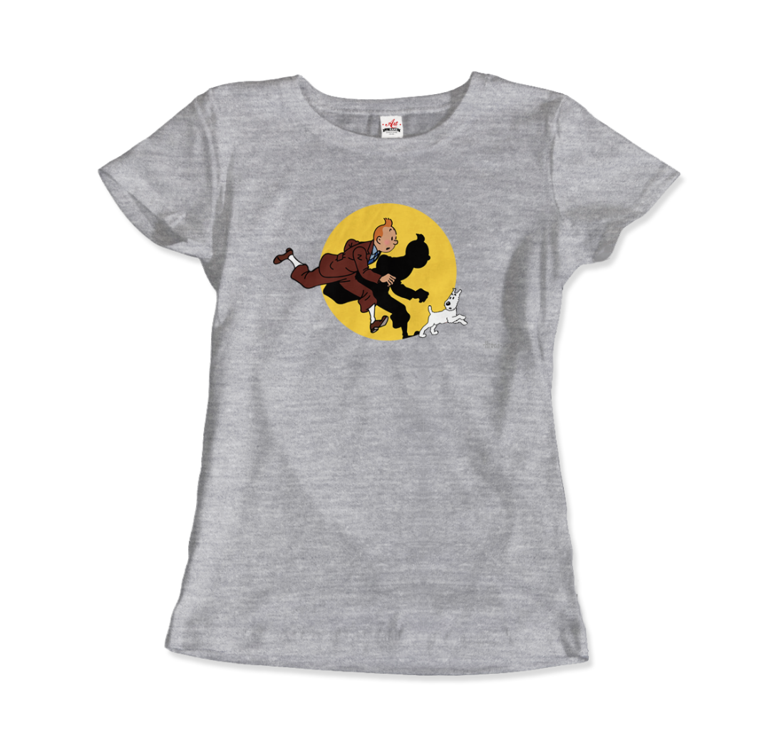 Tintin and Snowy (Milou) Getting Hit by a Spotlight t-shirt by Art-O-Rama Shop