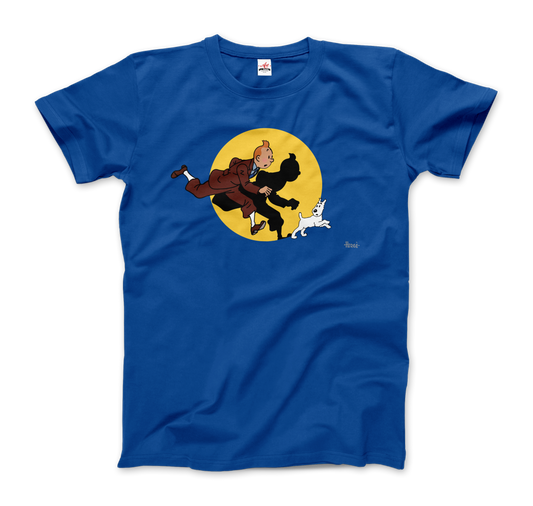 Tintin and Snowy (Milou) Getting Hit by a Spotlight t-shirt by Art-O-Rama Shop
