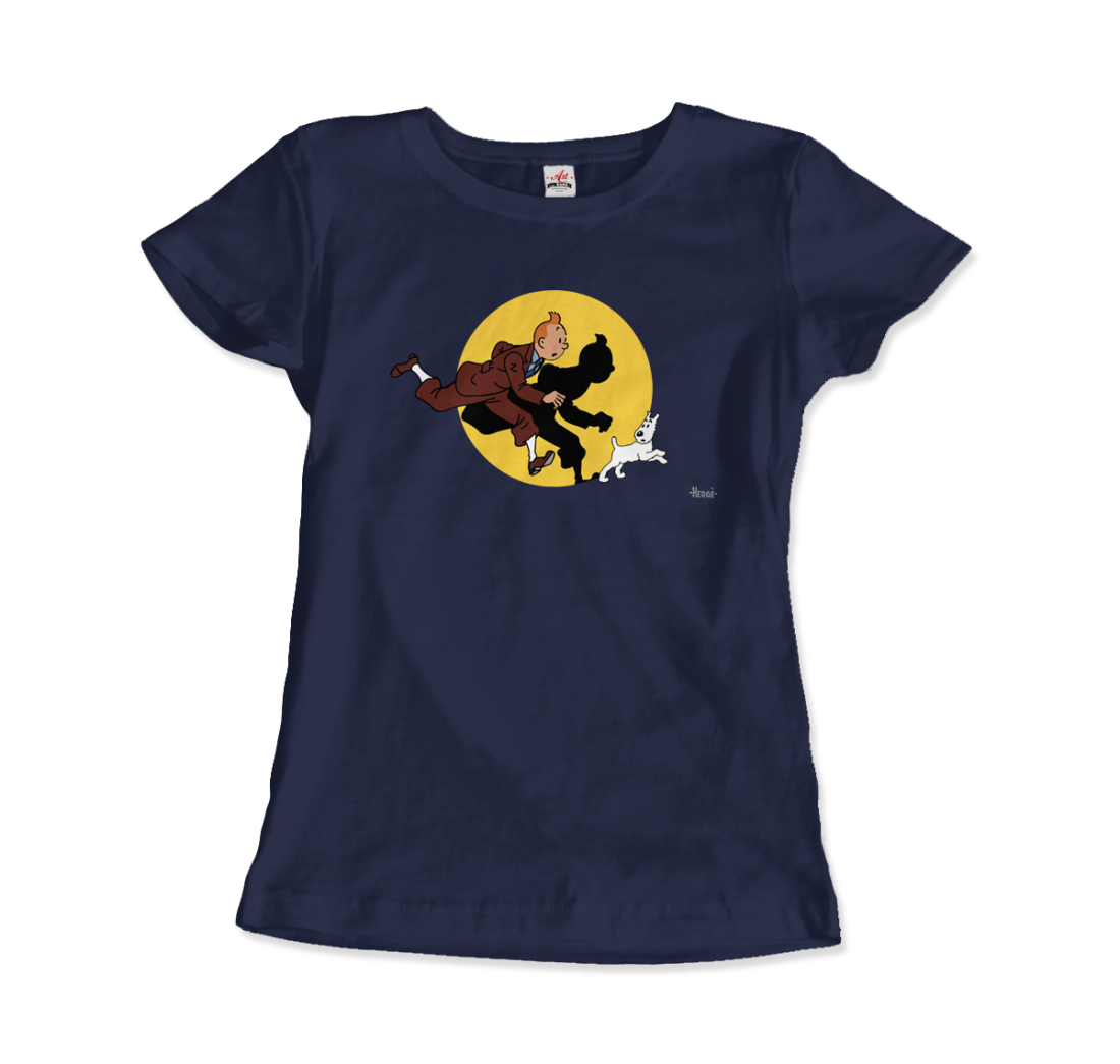 Tintin and Snowy (Milou) Getting Hit by a Spotlight t-shirt by Art-O-Rama Shop