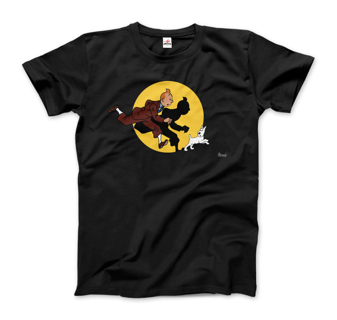 Tintin and Snowy (Milou) Getting Hit by a Spotlight t-shirt by Art-O-Rama Shop