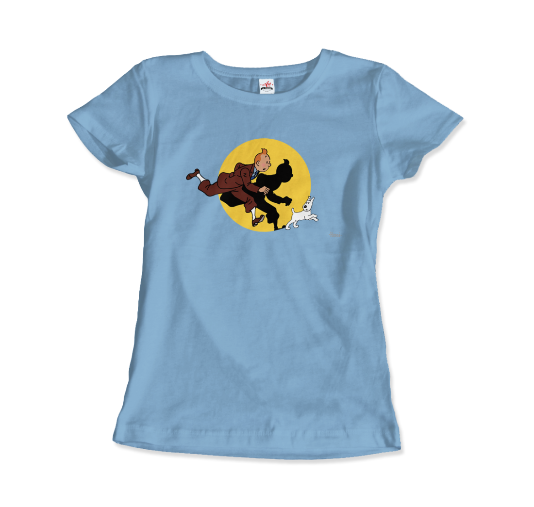 Tintin and Snowy (Milou) Getting Hit by a Spotlight t-shirt by Art-O-Rama Shop