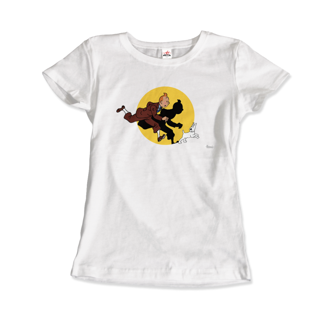 Tintin and Snowy (Milou) Getting Hit by a Spotlight t-shirt by Art-O-Rama Shop