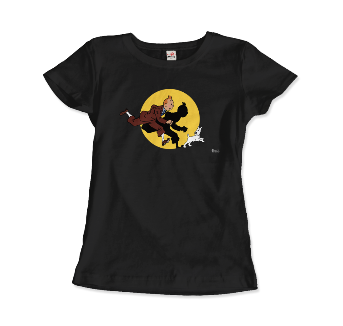 Tintin and Snowy (Milou) Getting Hit by a Spotlight t-shirt by Art-O-Rama Shop