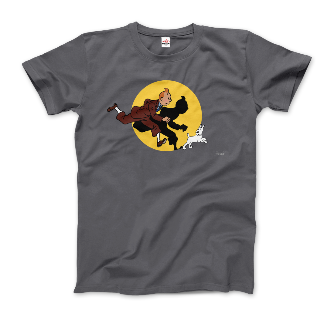 Tintin and Snowy (Milou) Getting Hit by a Spotlight t-shirt by Art-O-Rama Shop