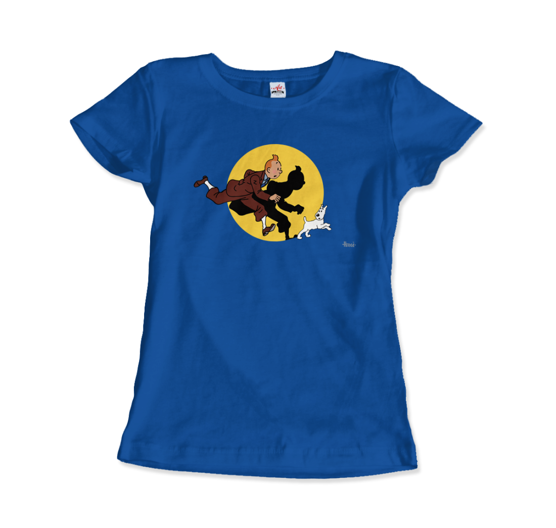 Tintin and Snowy (Milou) Getting Hit by a Spotlight t-shirt by Art-O-Rama Shop