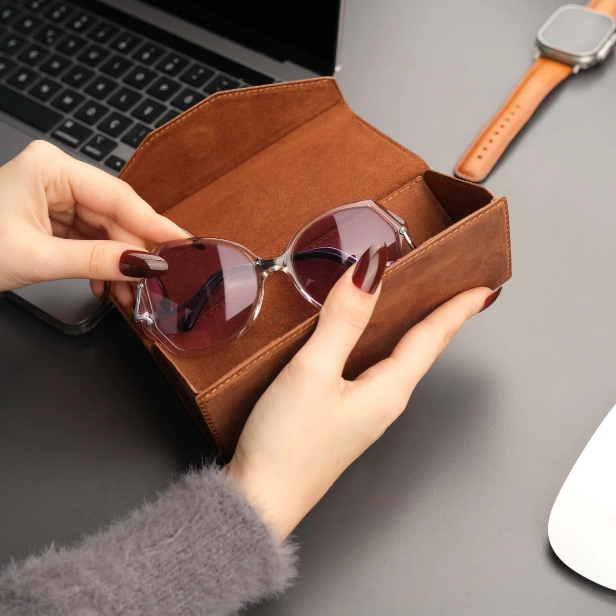 Triangle Leather Glasses Case – Vintage Eyewear Holder by TORONATA