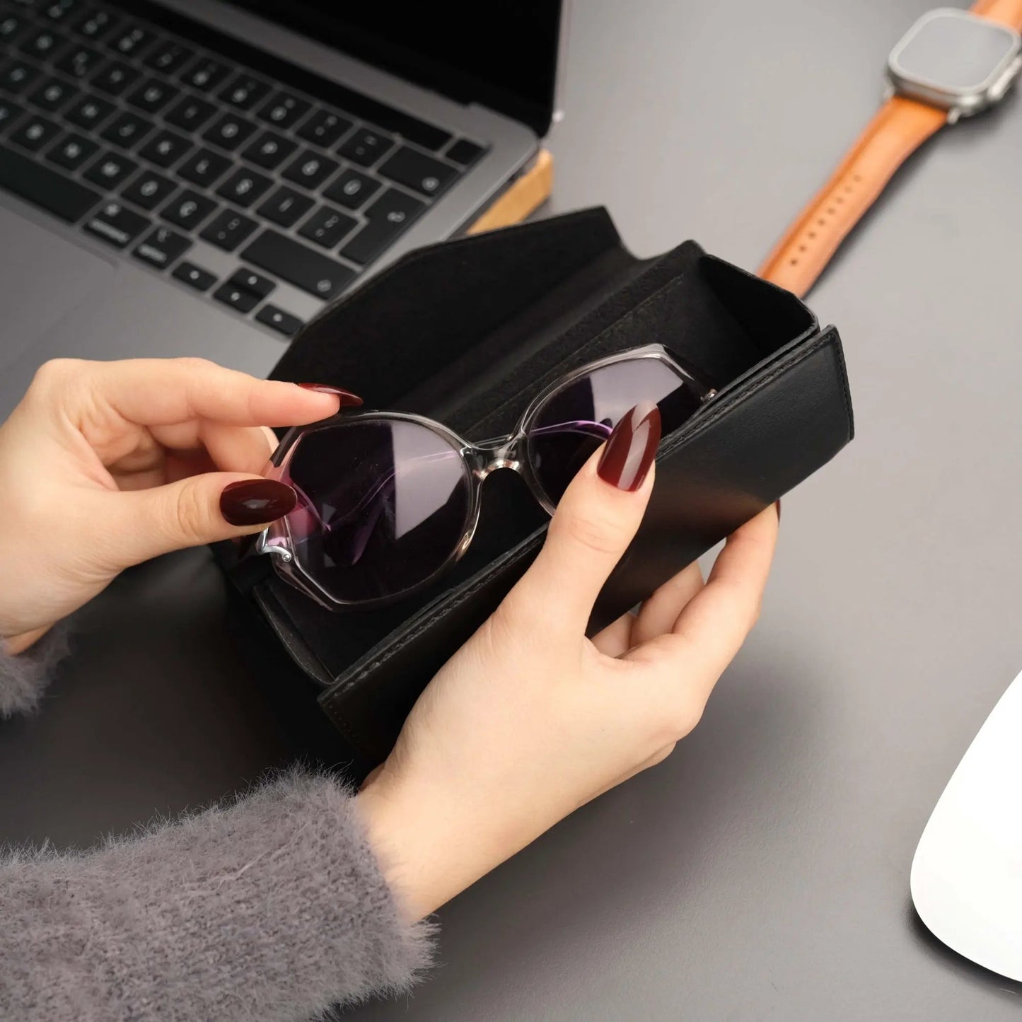 Triangle Leather Glasses Case – Vintage Eyewear Holder by TORONATA