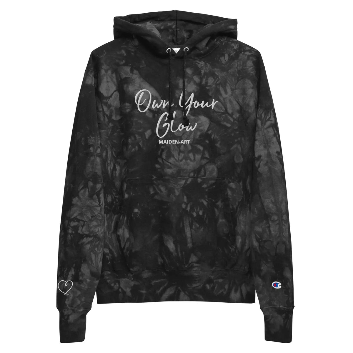 Own Your Glow Unisex Champion tie-dye hoodie with Embroidery | Champion hoodie by Maiden-Art