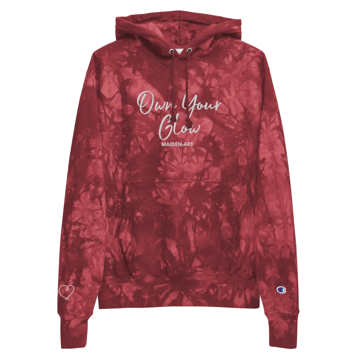 Own Your Glow Unisex Champion tie-dye hoodie with Embroidery | Champion hoodie by Maiden-Art