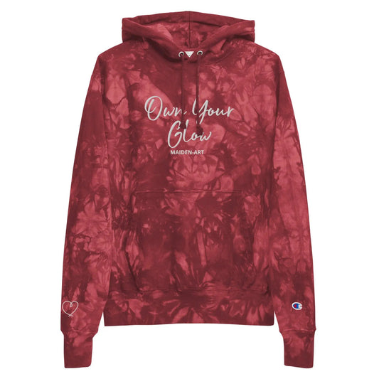 Own Your Glow Unisex Champion tie-dye hoodie with Embroidery | Champion hoodie by Maiden-Art