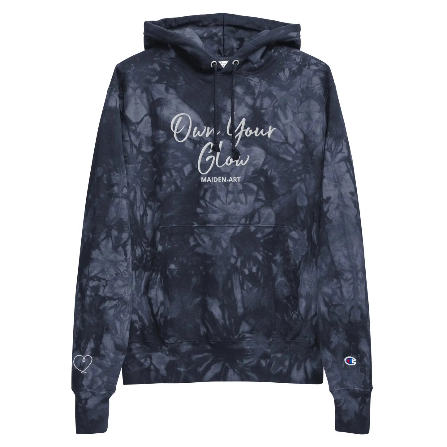 Own Your Glow Unisex Champion tie-dye hoodie with Embroidery | Champion hoodie by Maiden-Art