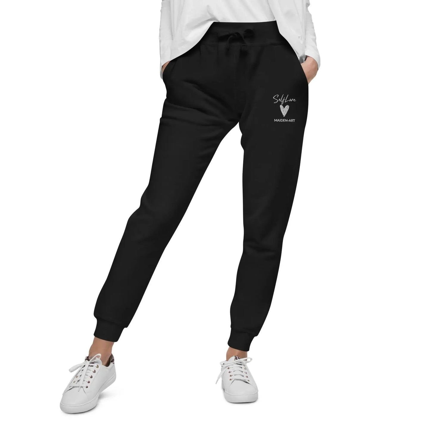 Self Love Unisex fleece sweatpants with Embroidery fashion sweatpants by Maiden-Art