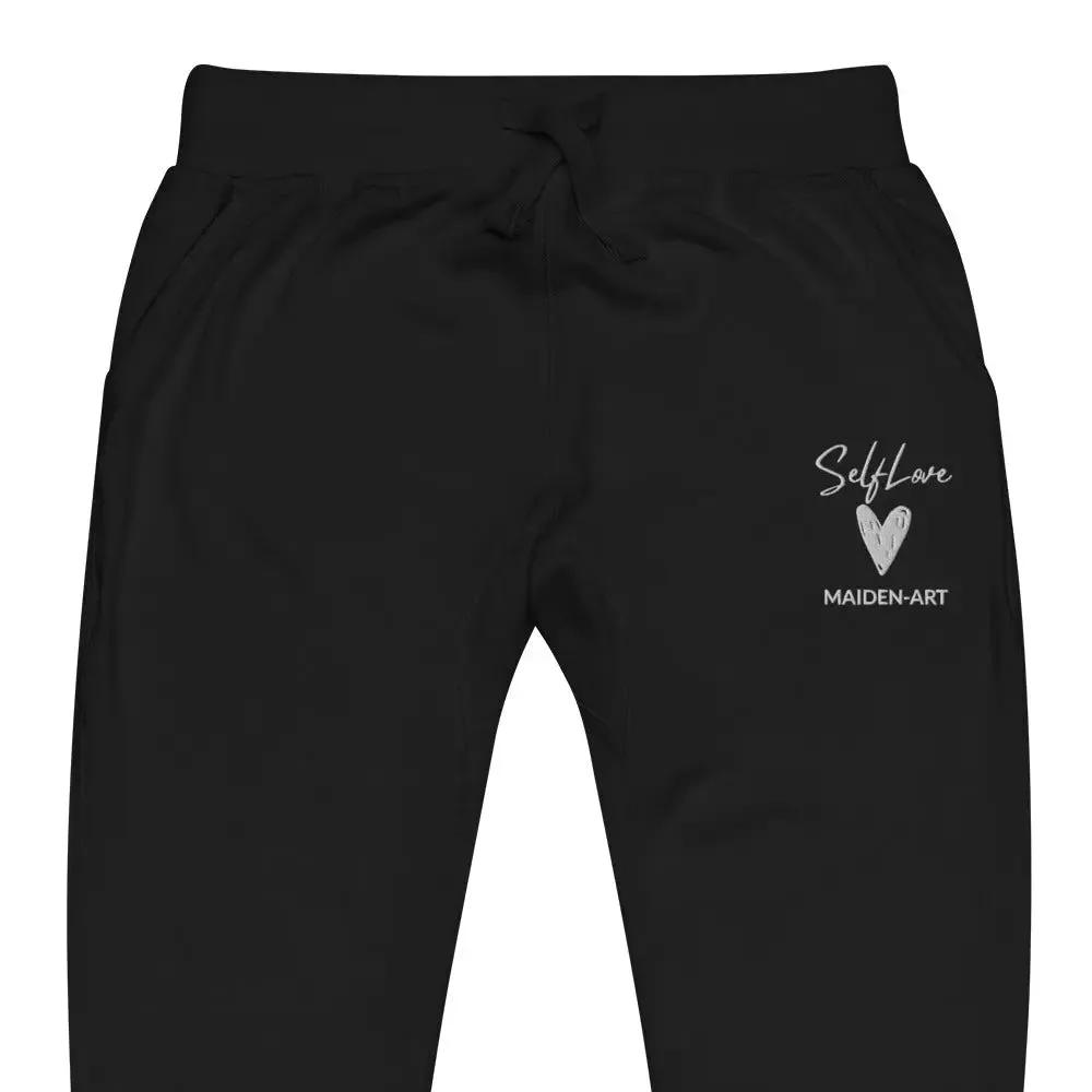 Self Love Unisex fleece sweatpants with Embroidery fashion sweatpants by Maiden-Art