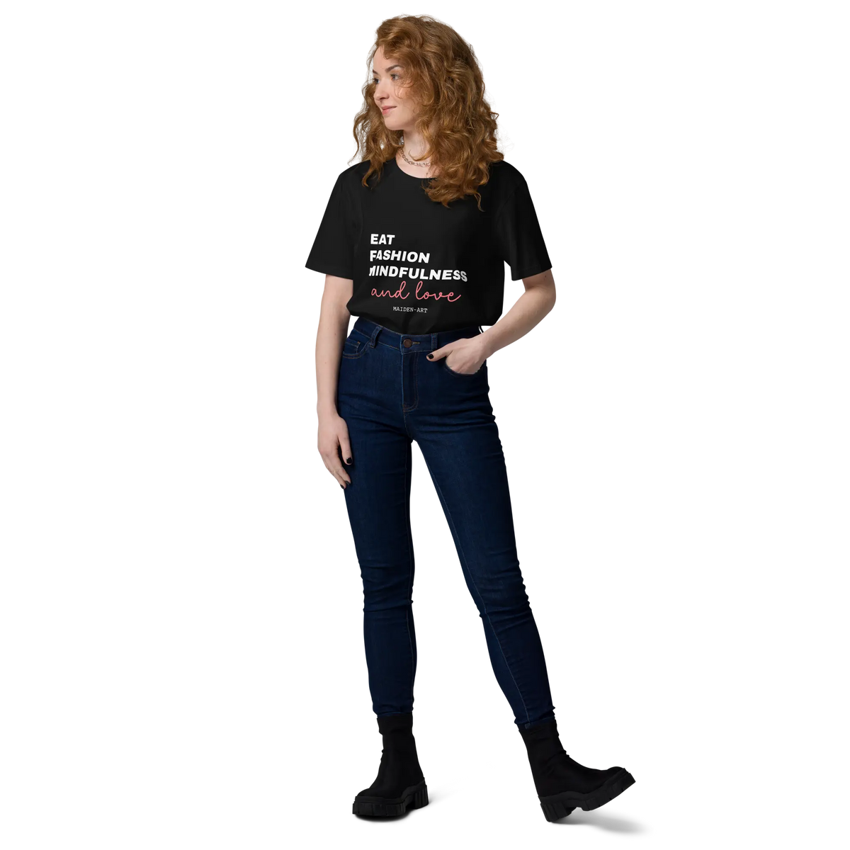 Eat, Fashion Mindfulness and Love Unisex organic cotton t-shirt - unisex t-shirt by Maiden-Art