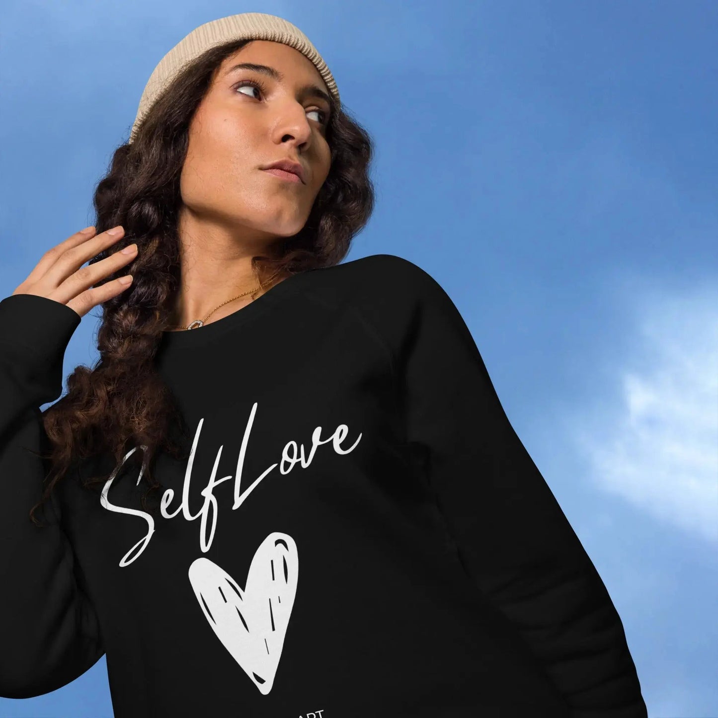 Organic sweatshirt SELF LOVE Unisex organic raglan sweatshirt by Maiden-Art