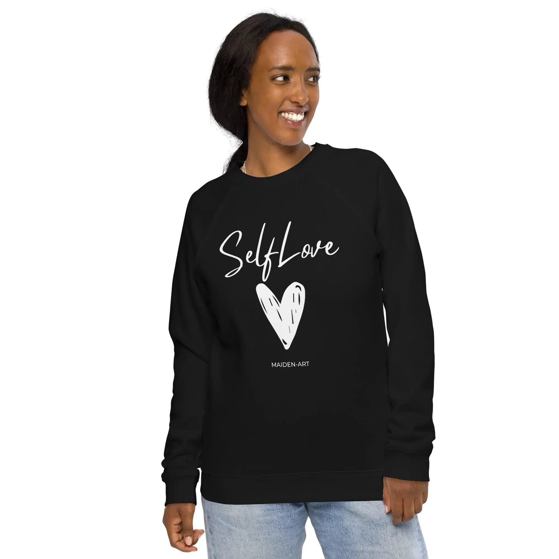 Organic sweatshirt SELF LOVE Unisex organic raglan sweatshirt by Maiden-Art