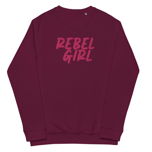 Rebel Girl Unisex organic raglan sweatshirt Organic Clothing with EMBROIDERY by Maiden-Art