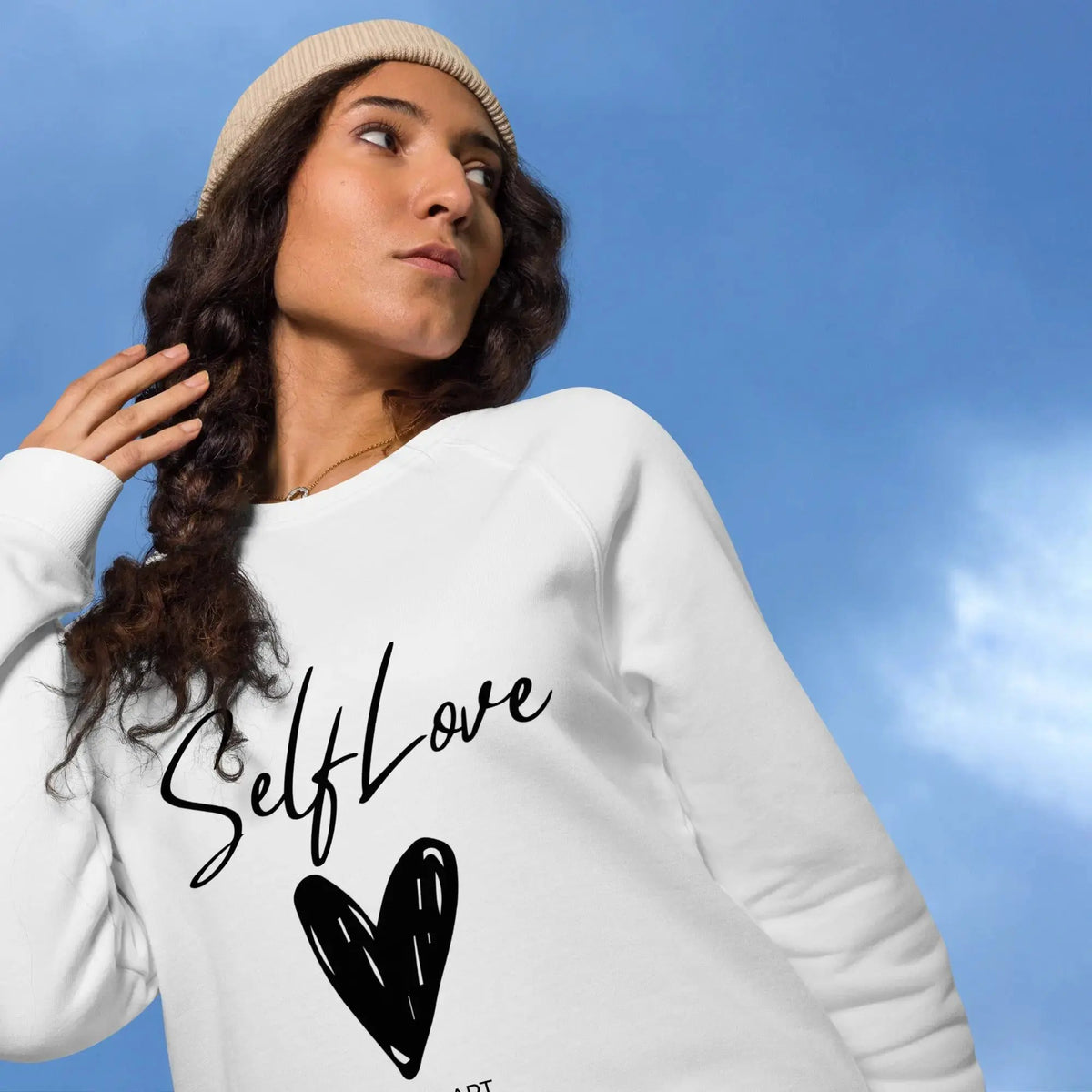 Organic Sweatshirt SELF LOVE Unisex organic raglan sweatshirt by Maiden-Art