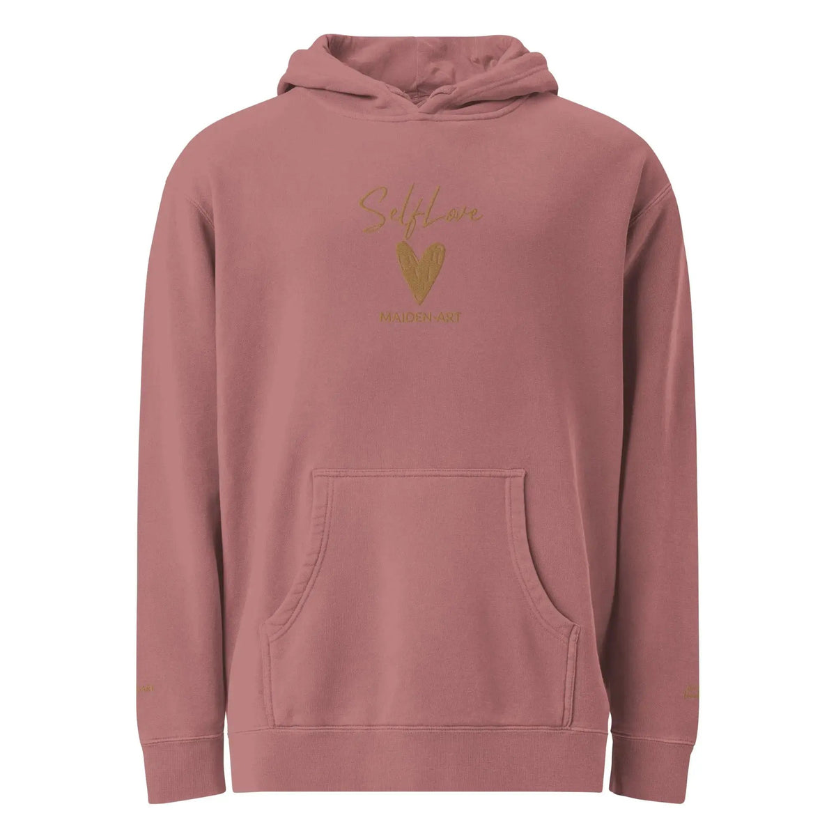 Self Love Unisex pigment-dyed hoodie with Old Gold Embroidery | fashion hoodie by Maiden-Art