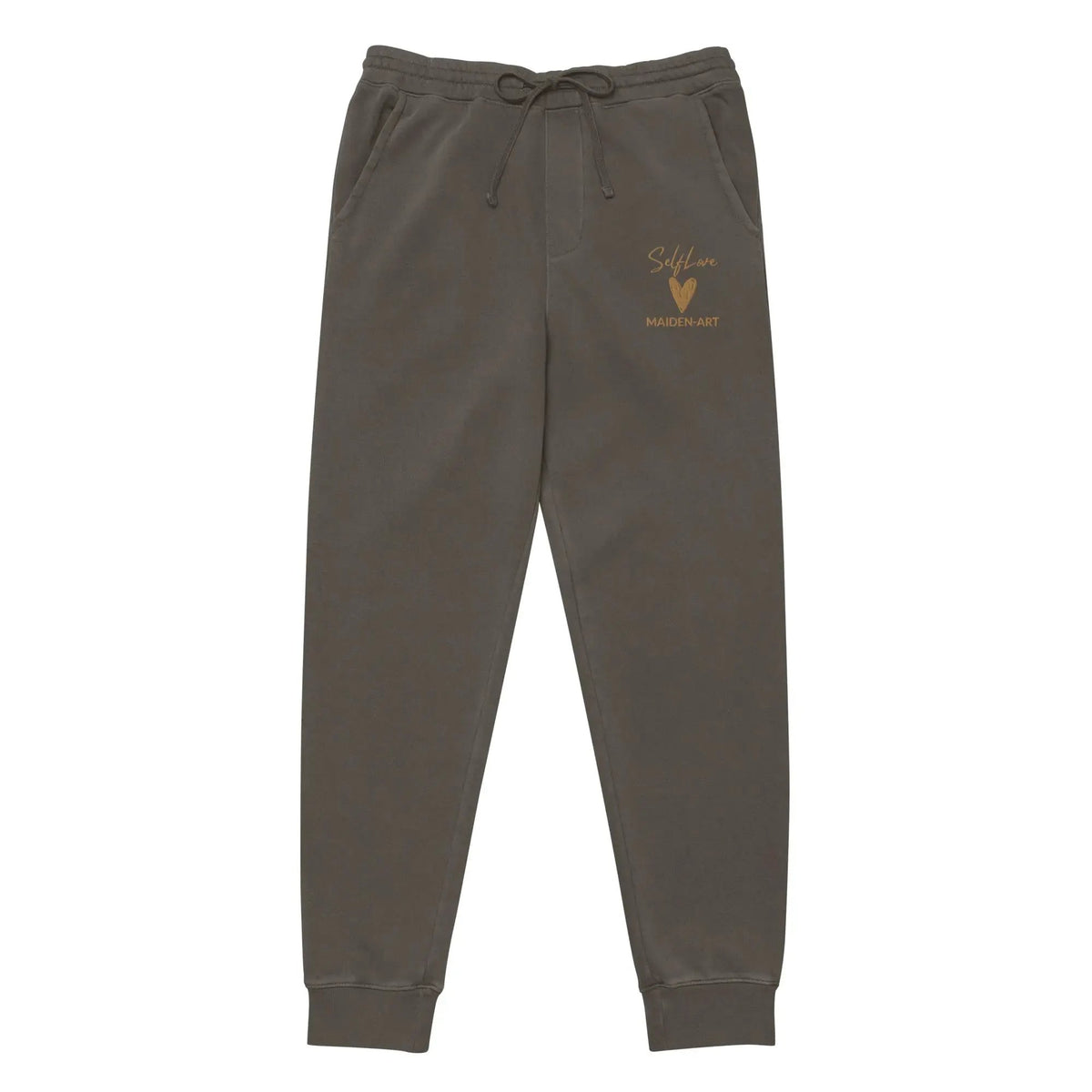 Self Love Unisex pigment-dyed sweatpants with Old Gold Embroidery - unisex sweatpants by Maiden-Art