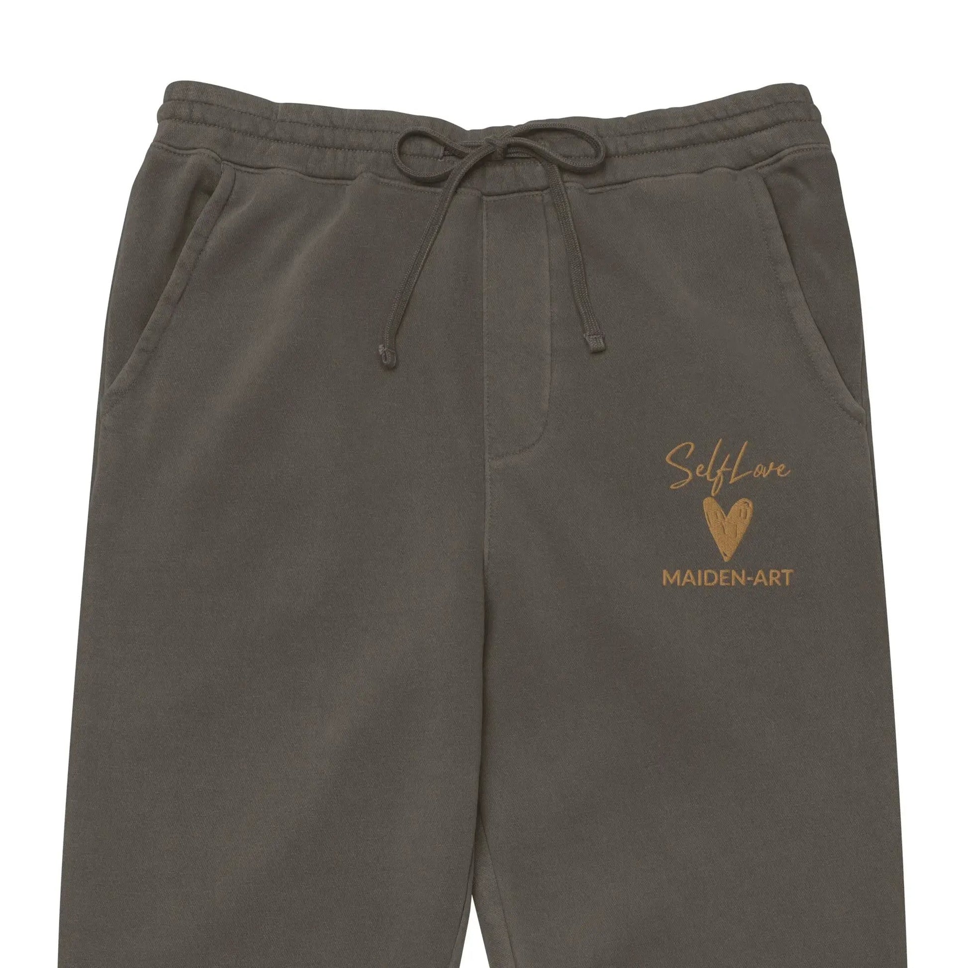 Self Love Unisex pigment-dyed sweatpants with Old Gold Embroidery - unisex sweatpants by Maiden-Art