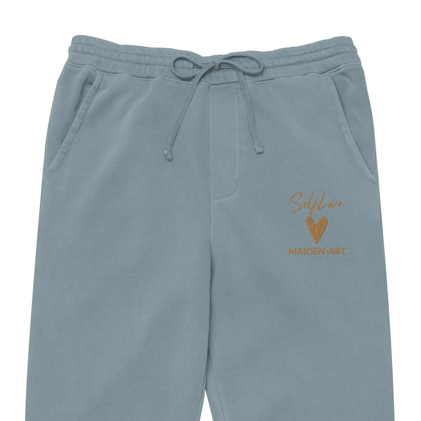 Self Love Unisex pigment-dyed sweatpants with Old Gold Embroidery - unisex sweatpants by Maiden-Art