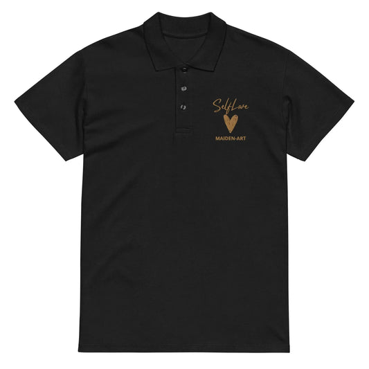 Self Love Premium pique polo shirt with Old Gold Embroidery by Maiden-Art