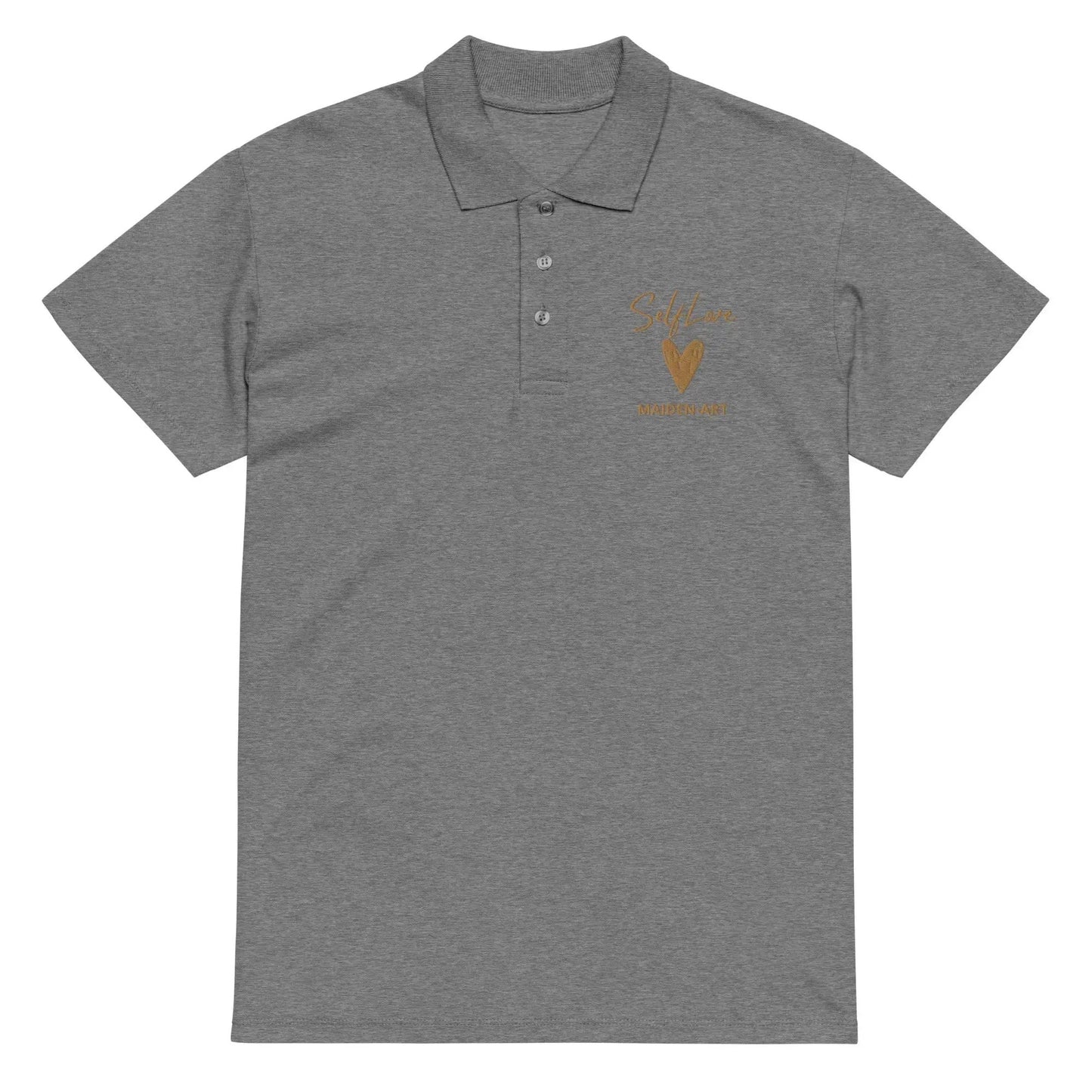 Self Love Premium pique polo shirt with Old Gold Embroidery by Maiden-Art