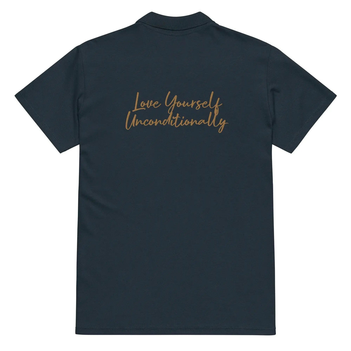 Self Love Premium pique polo shirt with Old Gold Embroidery by Maiden-Art