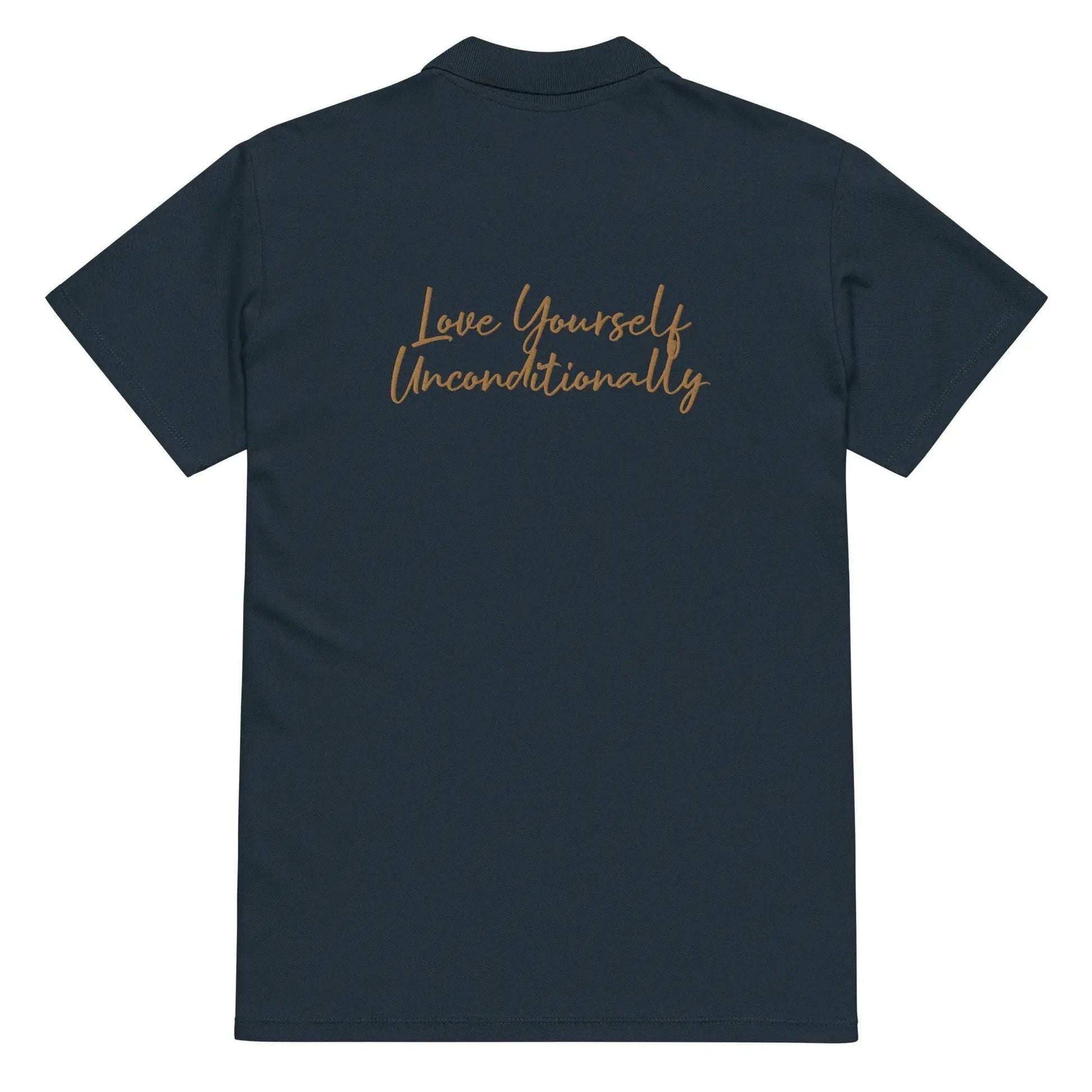 Self Love Premium pique polo shirt with Old Gold Embroidery by Maiden-Art