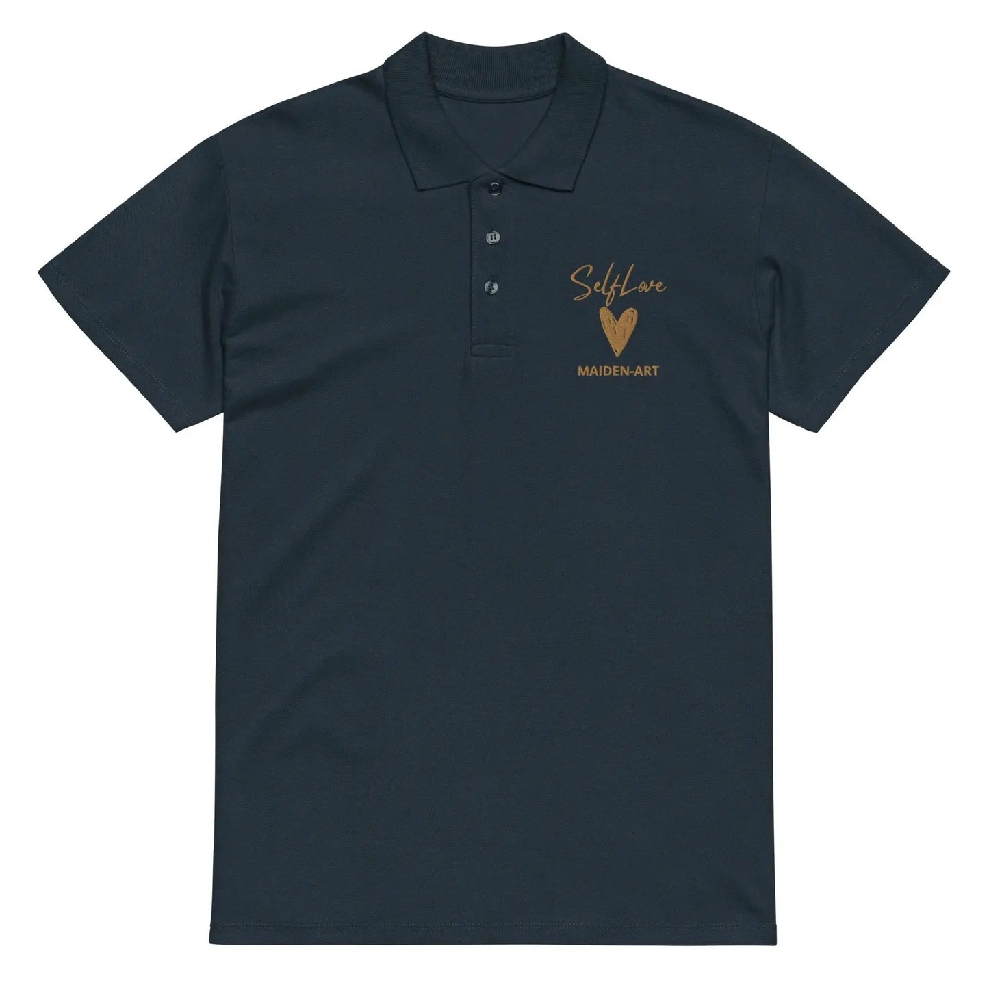 Self Love Premium pique polo shirt with Old Gold Embroidery by Maiden-Art