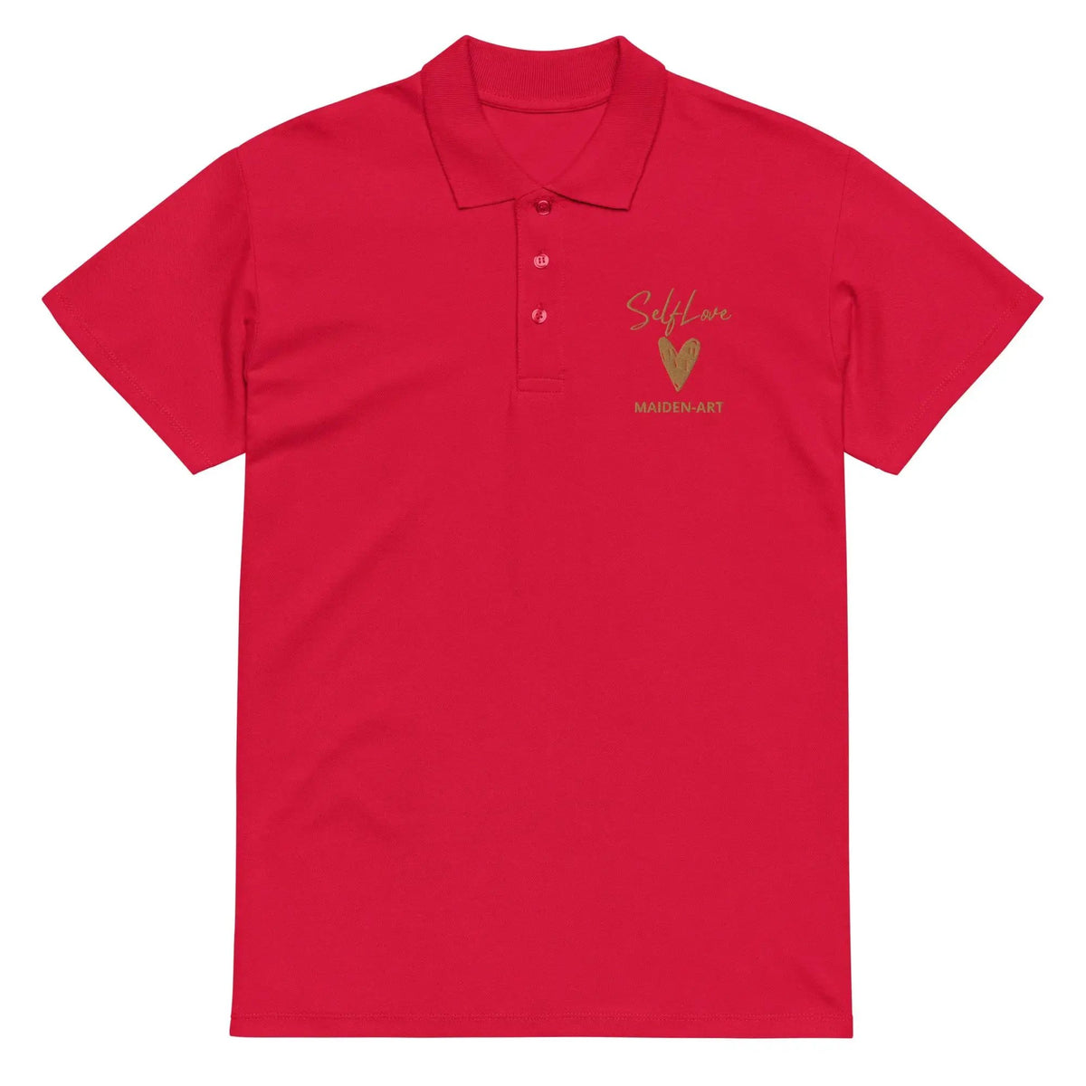 Self Love Premium pique polo shirt with Old Gold Embroidery by Maiden-Art