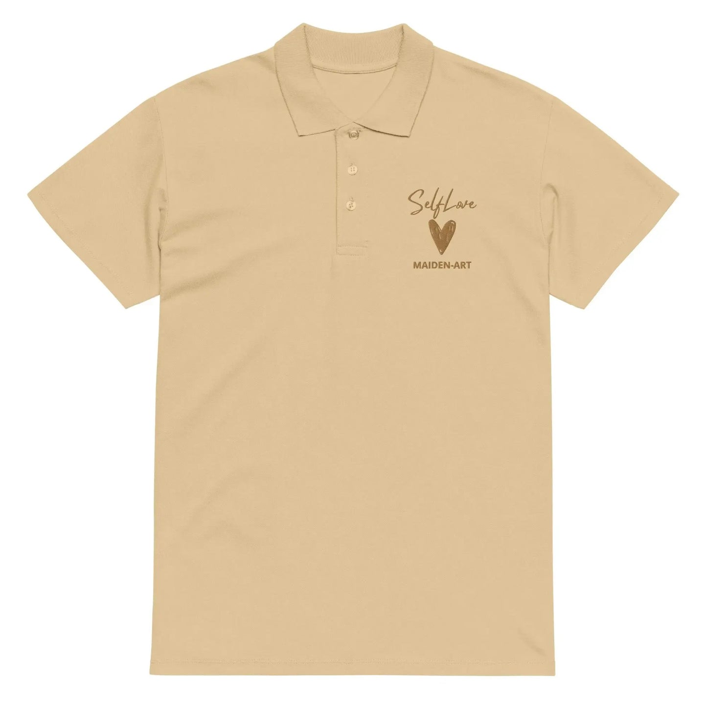 Self Love Premium pique polo shirt with Old Gold Embroidery by Maiden-Art