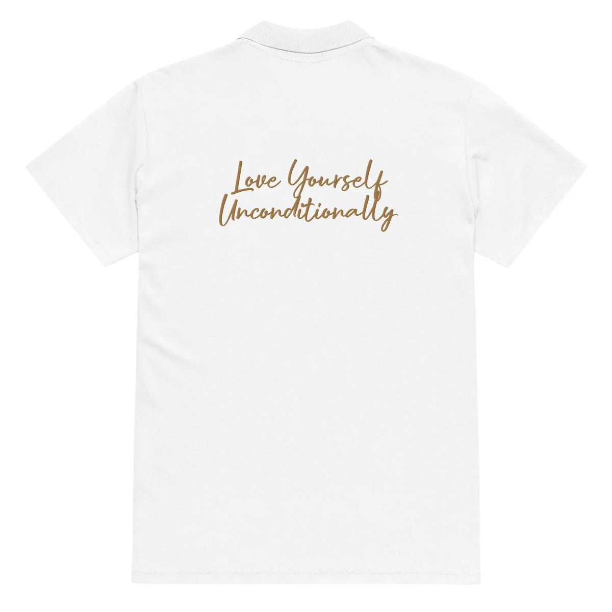Self Love Premium pique polo shirt with Old Gold Embroidery by Maiden-Art