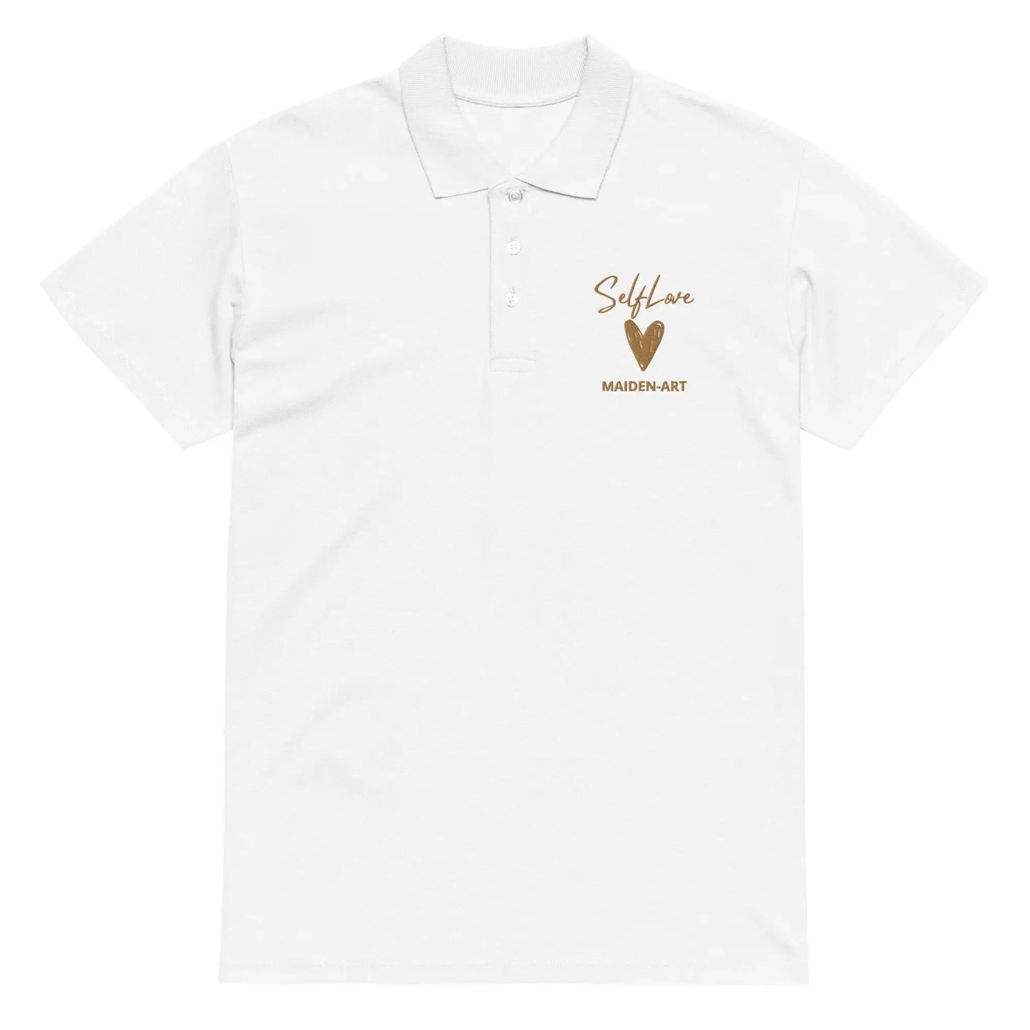 Self Love Premium pique polo shirt with Old Gold Embroidery by Maiden-Art