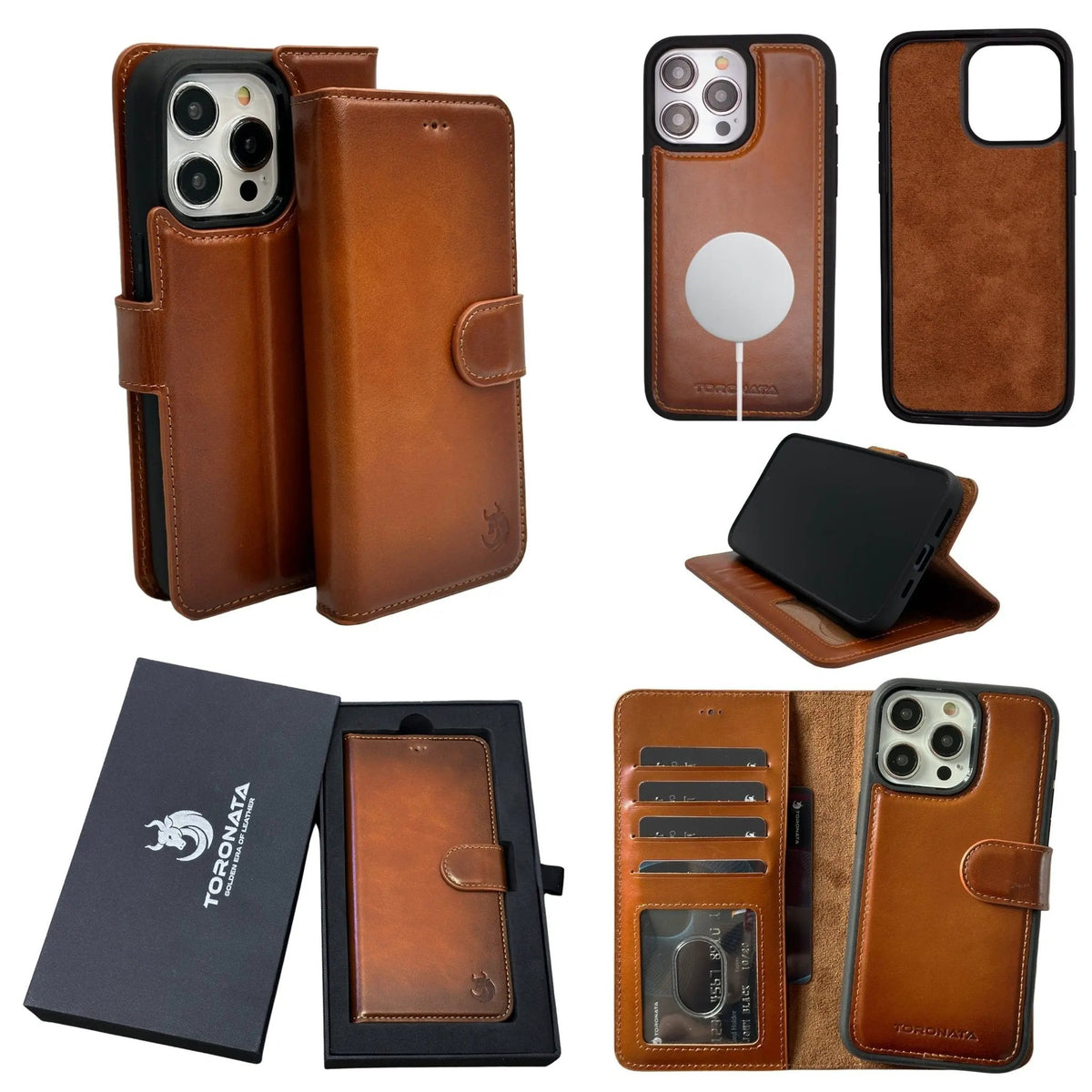 Vegas Premium Leather iPhone 15 Pro Wallet Case with MagSafe | Detachable RFID Blocking Luxury Wallet by TORONATA